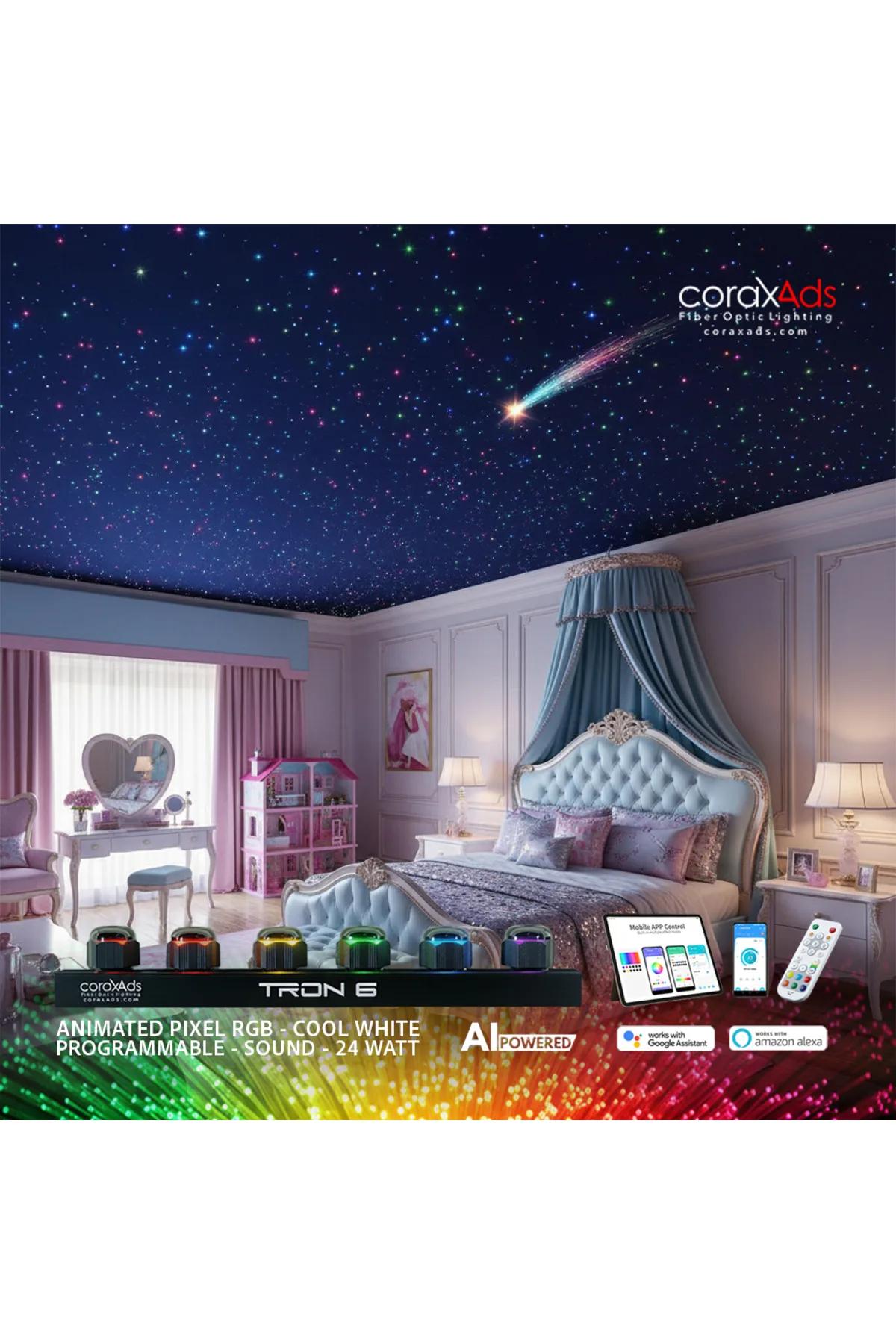 GENÇ ODASI YILDIZ TAVAN RENKLİ FİBER OPTİK AYDINLATMA AMBİYANS SETİ