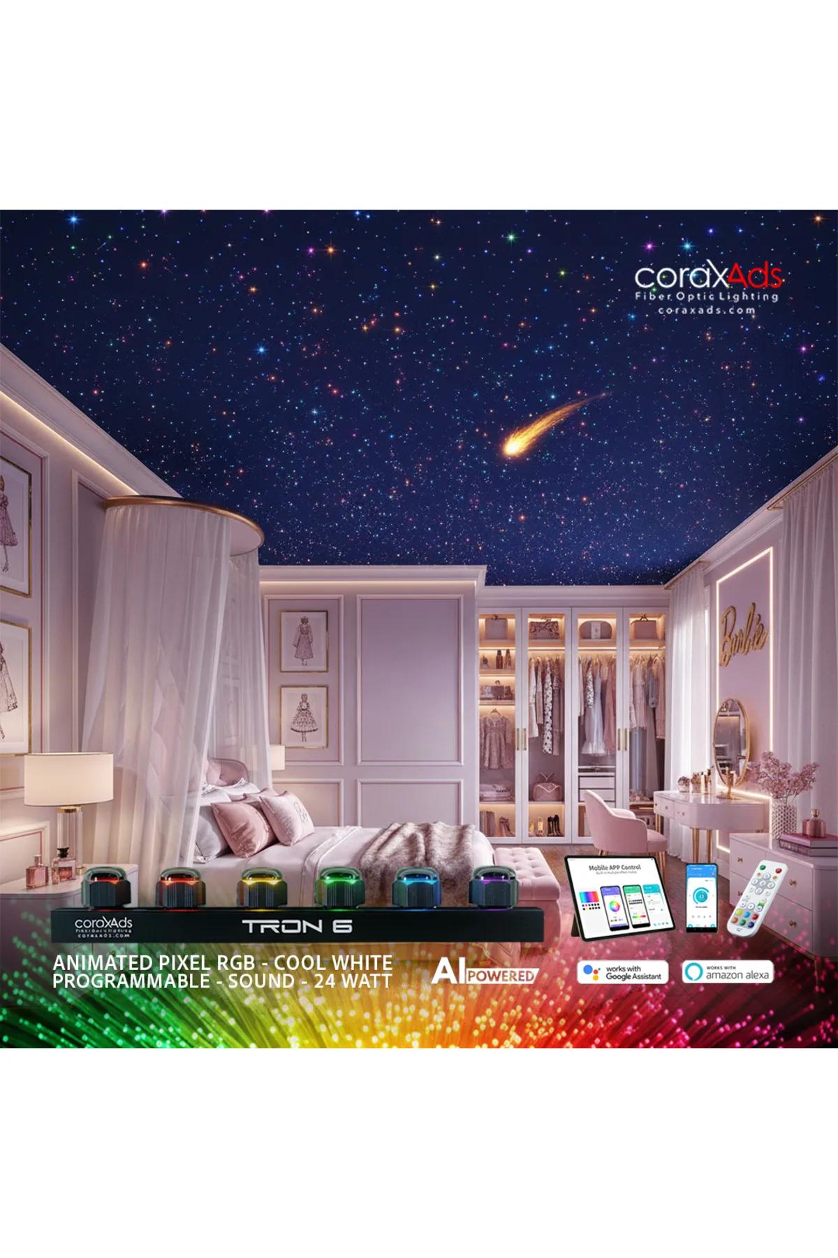 GENÇ ODASI YILDIZ TAVAN RENKLİ FİBER OPTİK AYDINLATMA AMBİYANS SETİ