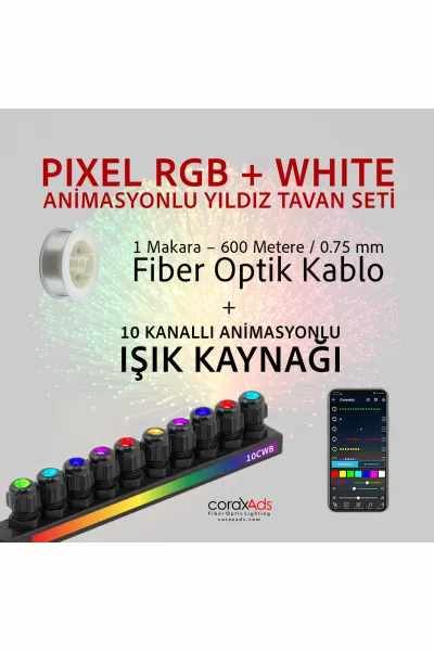 10 Çıkışlı ARGB+W + 600 Metre Animasyonlu Ekonomik Yıldız Tavan Uygulama Seti